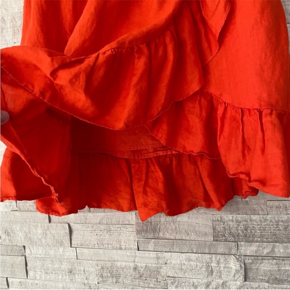 J. Crew Linen Poppy Orange Ruffle Trim Skirt - Picture 3 of 6